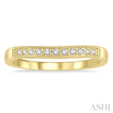 1/10 ctw Curved Center Milgrain Border Round Cut Diamond Wedding Band in 14K Yellow Gold